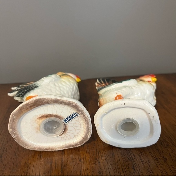 VINTAGE CERAMIC ROOSTER HEN CHICKEN SALT PEPPER SHAKERS JAPAN. - Picture 9 of 13